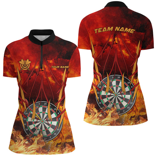 Individuelles Dartboard On Fire Damen Quarter Zip Shirt, Flame Dart Shirts für Spieler TDM1338
