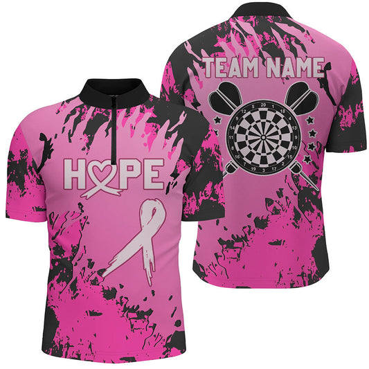 Brustkrebs-Aufklärung Rosa Grunge Tarnung Dart Herren Shirt mit Viertelreißverschluss, Dart Trikot TDM1699