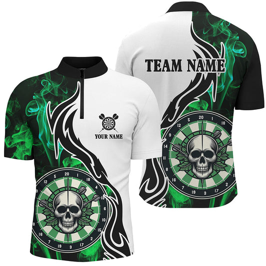 Grünes Dartboard Rauch Dart Herren Shirt mit Viertelreißverschluss, Totenkopf Dart Team Trikot TDM1703