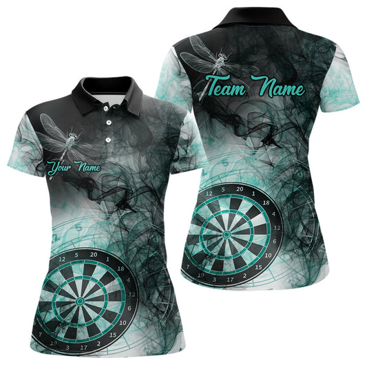 Individuelles Schwarz-Türkis Rauch-Dart-Poloshirt für Damen – Dart Trikot TDM3804
