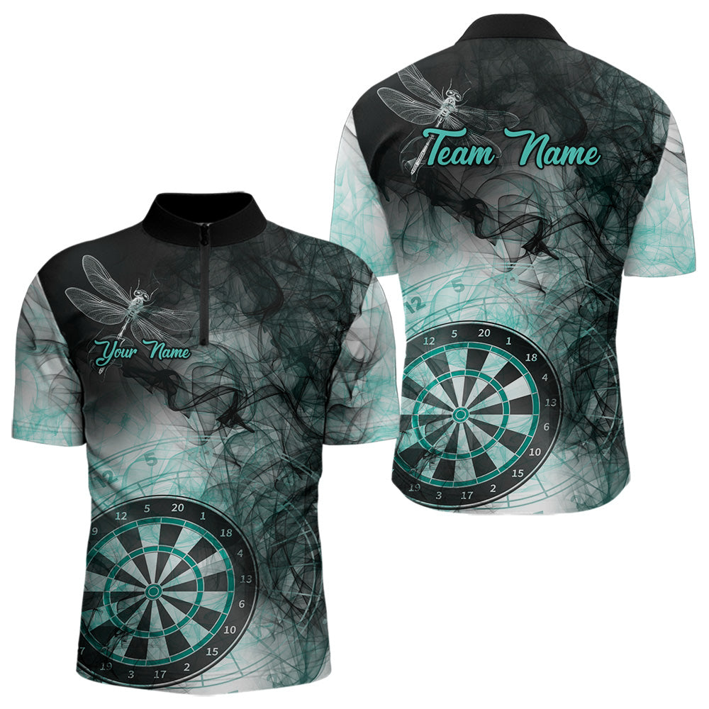 Individuelles Schwarz Türkis Rauch Dart Viertelreißverschluss Herren Shirt – Dart Trikot TDM3804