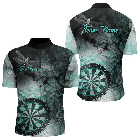 Individuelles Schwarz Türkis Rauch Dart Viertelreißverschluss Herren Shirt – Dart Trikot TDM3804