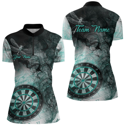 Individuelles Schwarzes Türkises Rauch Dart Quarter Zip Shirt Für Damen – Dart Trikot TDM3804