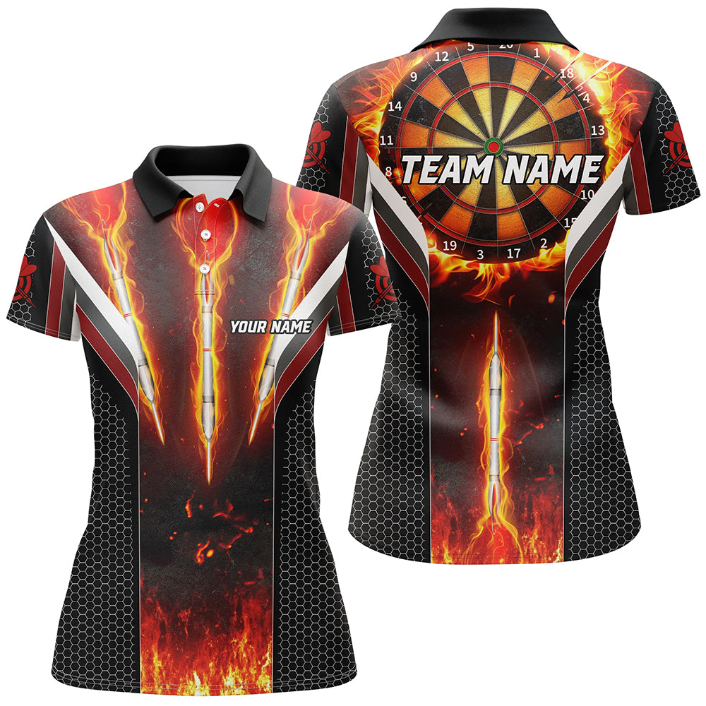 Individuelles Dartbrett Brennendes Feuer Dart Poloshirt Für Herren, Dart Team Liga Trikot TDM1540