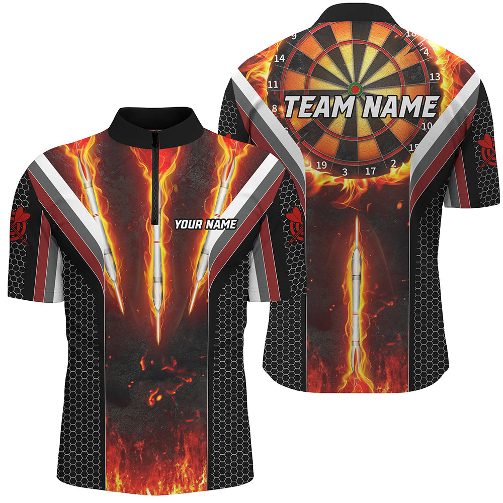Brennendes Feuer Dartboard Dart Herren Shirt mit Viertelreißverschluss, Dart Team Liga Trikot TDM1540