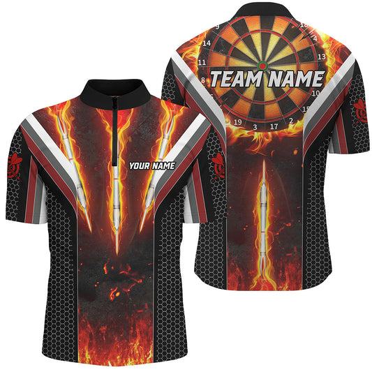 Brennendes Feuer Dartboard Dart Herren Shirt mit Viertelreißverschluss, Dart Team Liga Trikot TDM1540