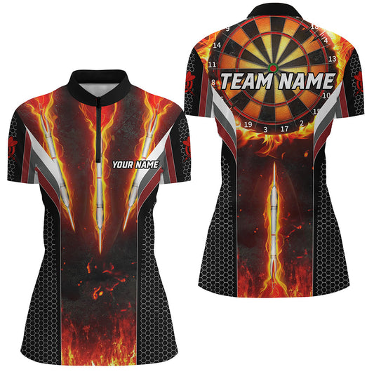 Individuelles Dartboard brennendes Feuer Dart Quarter Zip Shirt für Damen, Dart Team Liga Trikot TDM1540