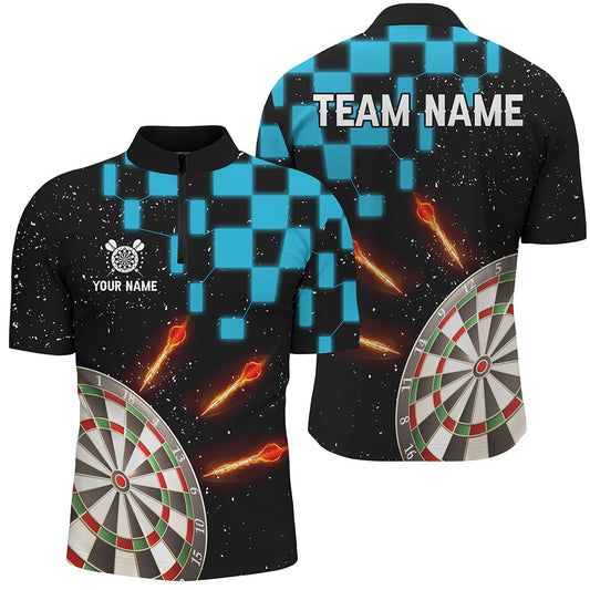 Individuelles Blaues Schachbrett Dart Herren Shirt mit Viertelreißverschluss, Dartboard Dart Team Trikot TDM2390