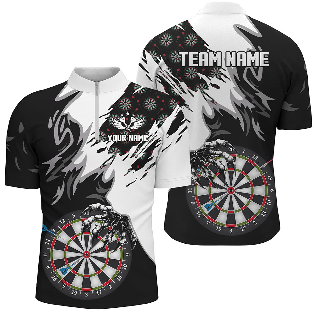 Schwarz Weißes Dartboard Krallen Dart Herren Shirt mit Viertelreißverschluss, Dart Team Trikot TDM1550