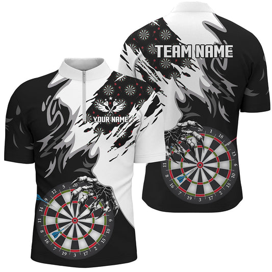 Schwarz Weißes Dartboard Krallen Dart Herren Shirt mit Viertelreißverschluss, Dart Team Trikot TDM1550
