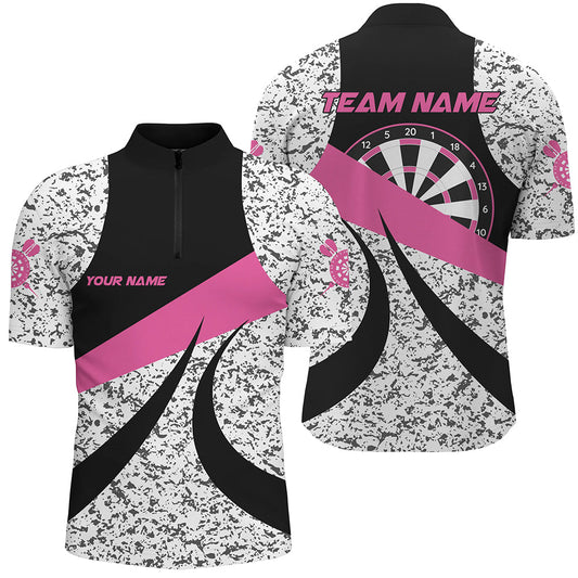 Grunge Rosa Dart Herren Shirt mit Viertelreißverschluss, Einzigartiges Dart Team Trikot TDM1723