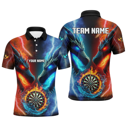 Individuelles Dartbrett Wasser Feuer Drache Dart Poloshirt Für Herren, Dart-Teamtrikot TDM2397