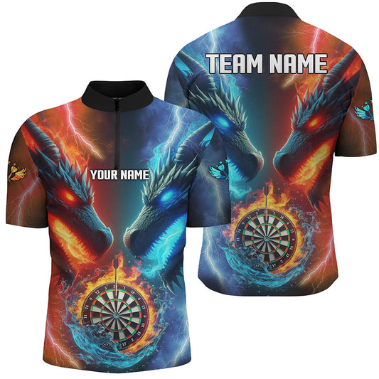 Individuelles Dartboard Wasser Feuer Drache Dart Herren Shirt mit Viertelreißverschluss, Dart Team Trikot TDM2397