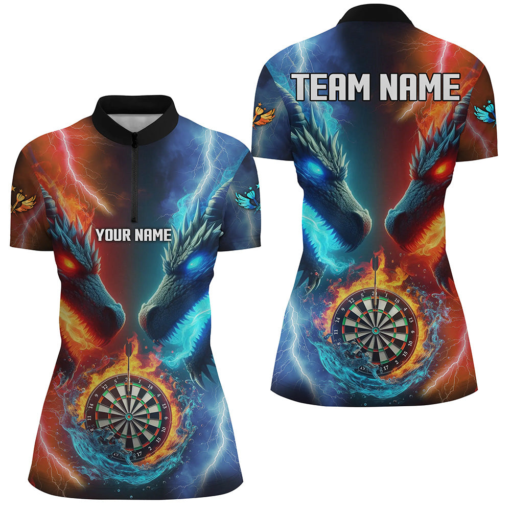 Individuelles Dartboard Wasser Feuer Drache Dart Damen Quarter Zip Shirt, Dart Team Trikot TDM2397