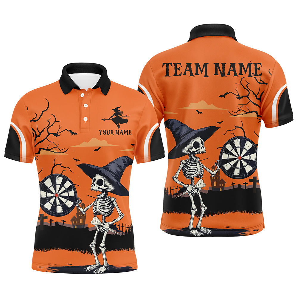 Individuelles Lustiges Skelett Orange Halloween Herren Poloshirt, Darttrikot Team-Geschenke TDM2636