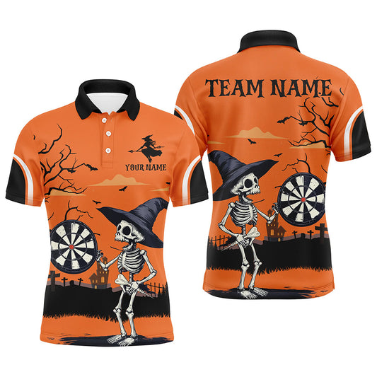 Individuelles Lustiges Skelett Orange Halloween Herren Poloshirt, Darttrikot Team-Geschenke TDM2636