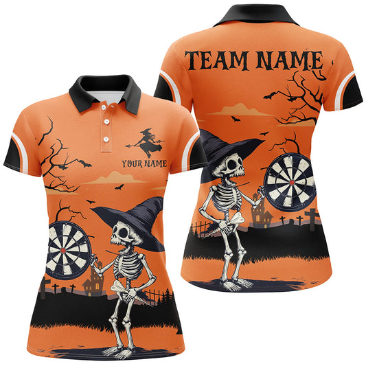 Individuelles Lustiges Skelett Orange Halloween Herren Poloshirt, Darttrikot Team-Geschenke TDM2636