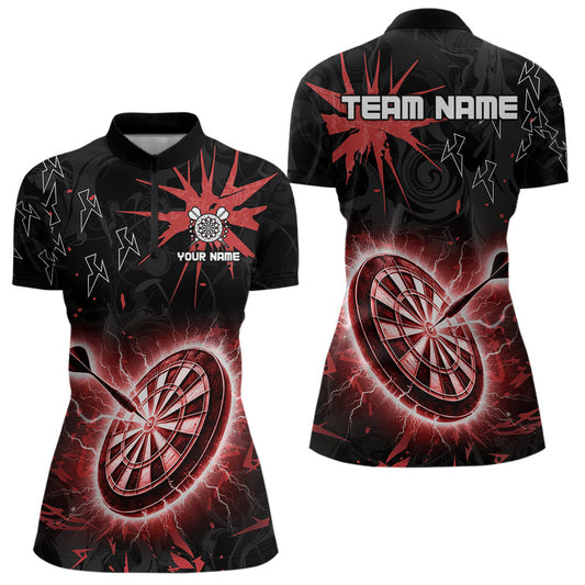 Individuelles Schwarz-Rot Dartbrett Donner Blitz Darts Damen Quarter Zip Shirt, Dart Trikot TDM3666