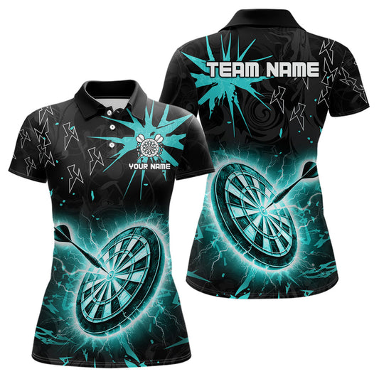 Individuelles Schwarz und Türkises Dartbrett Donner Blitz Damen Dart-Poloshirt, Dart-Trikot TDM3667