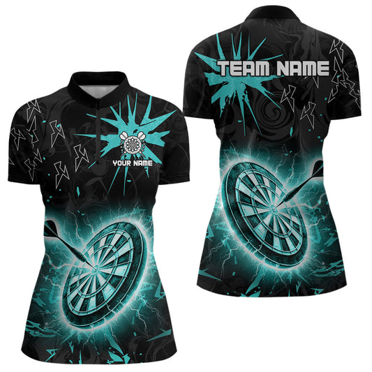 Individuelles Schwarz-Türkis Dartbrett Donner Blitz Damen Darts Quarter Zip Shirt, Dart Trikot TDM3667