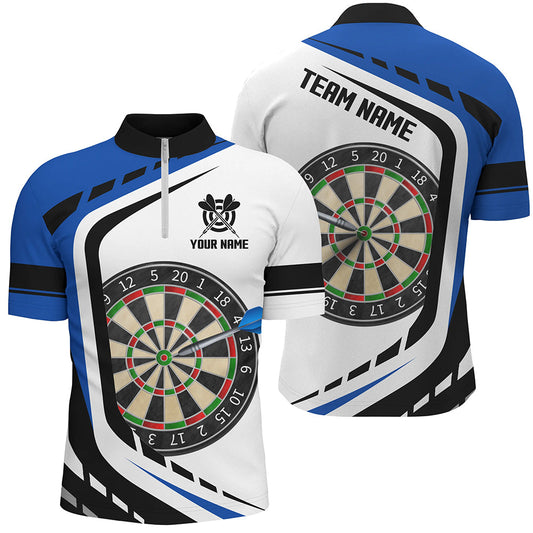 Individuelles Blaues Dartboard Dart Trikot Herren Shirt mit Viertelreißverschluss, Dart Uniform für Teamspieler TDM1364