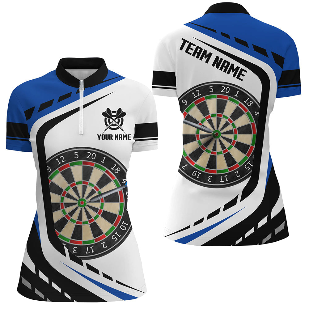 Individuelles Dartboard blaues Dart Jersey Damen Quarter Zip Shirt, Dart Uniform für Teamspieler TDM1364