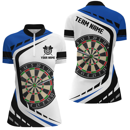 Individuelles Dartboard blaues Dart Jersey Damen Quarter Zip Shirt, Dart Uniform für Teamspieler TDM1364
