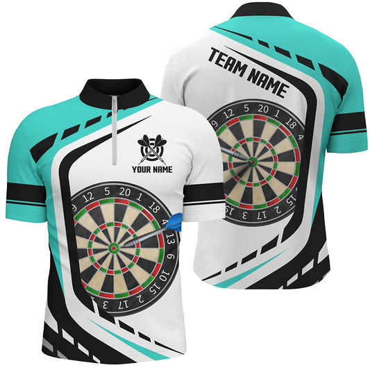 Individuelles Türkises Dartboard Dart Trikot Herren Shirt mit Viertelreißverschluss, Dart Uniform für Spieler TDM1365