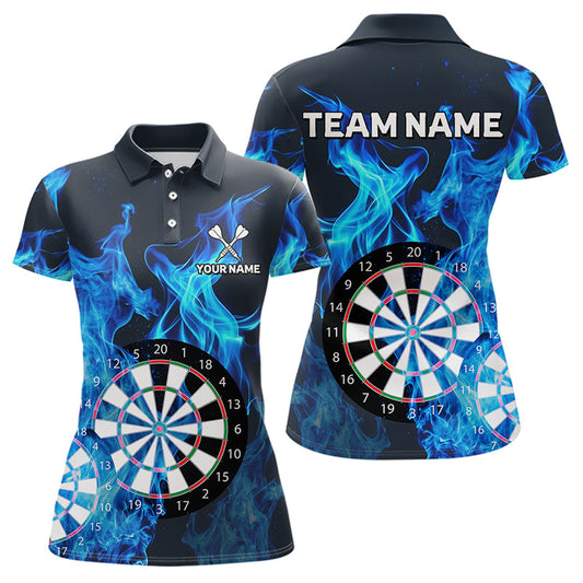 Individuelles Blaues Flammendes Dartbrett Dart-Poloshirt für Damen – Team Dart Trikots TDM3821
