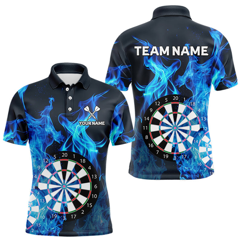 Individuelles blaues flammendes Dartbrett-Dart-Poloshirt für Herren – Team-Darttrikots TDM3821