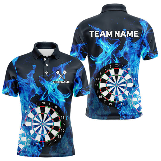 Individuelles blaues flammendes Dartbrett-Dart-Poloshirt für Herren – Team-Darttrikots TDM3821