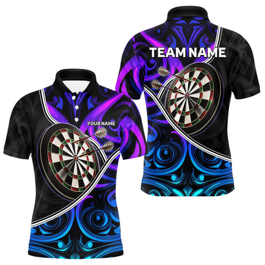 Individuelles neonlila-blaues Tribal-Dart-Poloshirt für Herren – Team-Darttrikots TDM3823