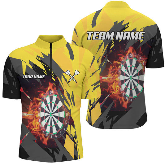 Dartboard Feuer Flamme Dart Herren Shirt mit Viertelreißverschluss, Gelbes Dart Team Trikot TDM1729