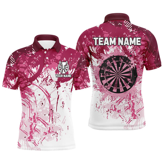 Individuelles Pink Grunge-Klassik-Dart-Poloshirt für Herren, Team-Name-Darttrikot Kurzarm TDM2658