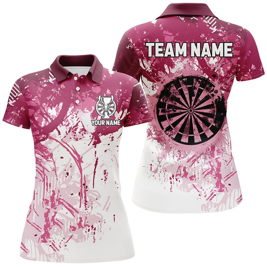 Individuelles Pink Grunge-Klassik-Dart-Poloshirt für Herren, Team-Name-Darttrikot Kurzarm TDM2658