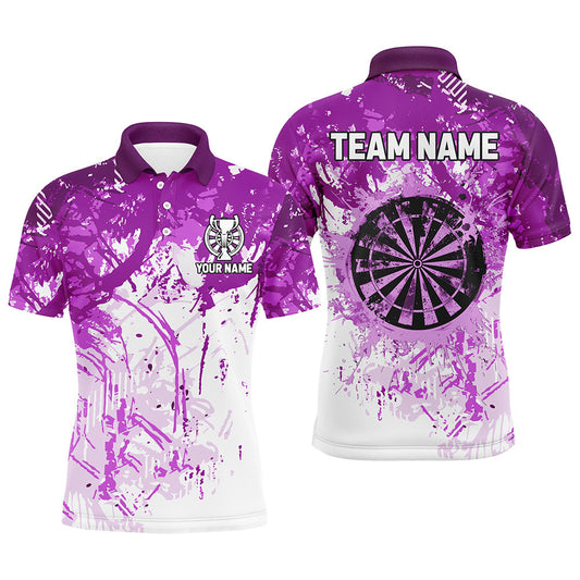 Individuelles Lila Grunge-Klassik-Dart-Poloshirt für Herren, Team-Name-Darttrikot Kurzarm TDM2659