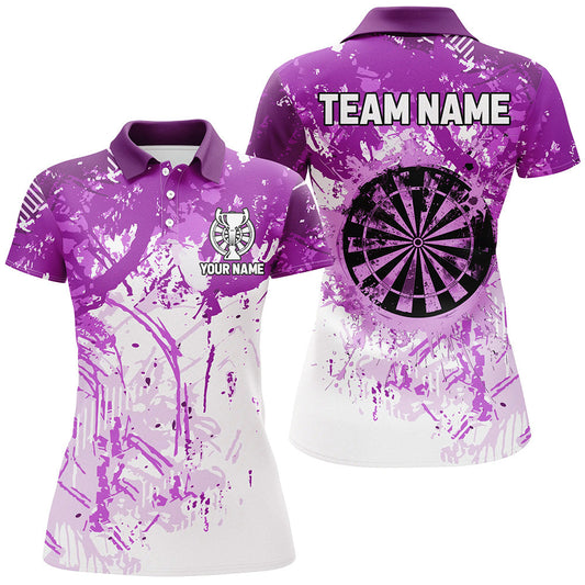 Individuelles Lila Grunge-Klassik-Dart-Poloshirt für Herren, Team-Name-Darttrikot Kurzarm TDM2659