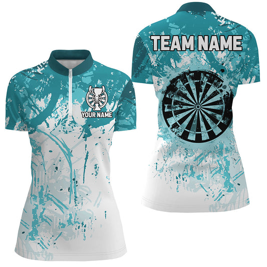 Individuelles Türkises Grunge Klassisches Dart Damen Quarter Zip Shirt, Team Dart Trikot Kurzarm TDM2660