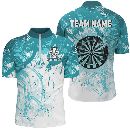 Individuelles Türkises Grunge Klassisches Dart Herren Shirt mit Viertelreißverschluss, Team Dart Trikot Kurzarm TDM2660