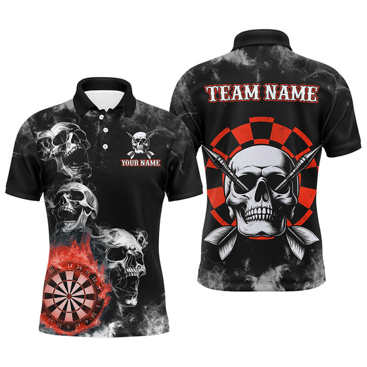 Individuelles rotes Dart-Rauch-Schädel-Poloshirt für Herren, Feuerflammen-Dart-Teamtrikot TDM3134