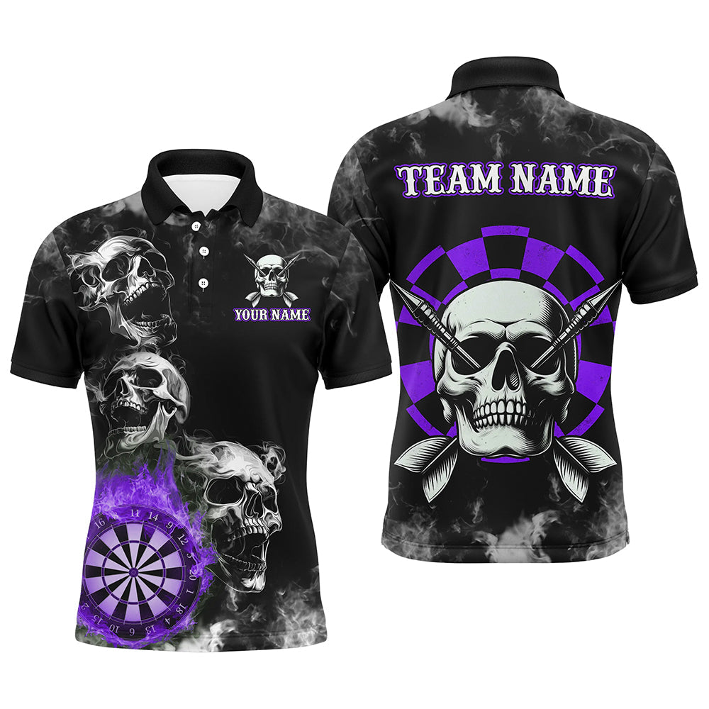 Lila Darts Rauch Schädel Herren Dartshirt Maßgeschneidertes Dartboard Feuer Flamme Dart Teamtrikot TDM3135