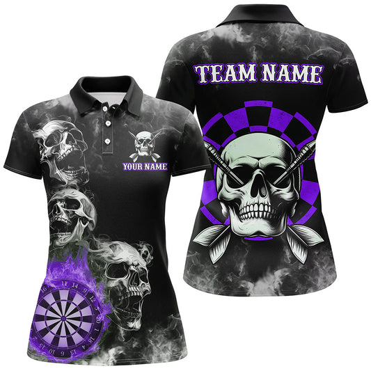 Lila Darts Rauch Totenkopf Damen-Dartshirt, personalisiertes Dartboard Feuer Flamme Teamtrikot TDM3135
