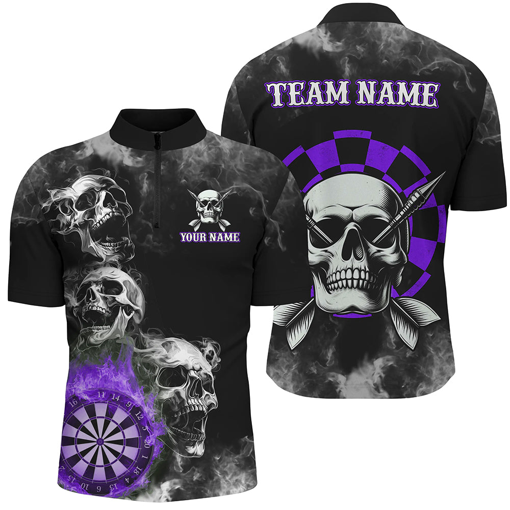 Lila Darts Rauch Schädel Herren Dartshirt Maßgeschneidertes Dartboard Feuer Flamme Dart Teamtrikot TDM3135