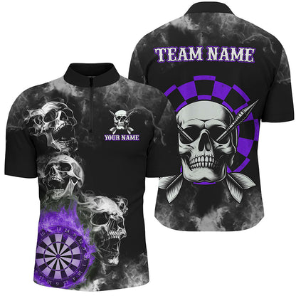 Lila Darts Rauch Schädel Herren Dartshirt Maßgeschneidertes Dartboard Feuer Flamme Dart Teamtrikot TDM3135