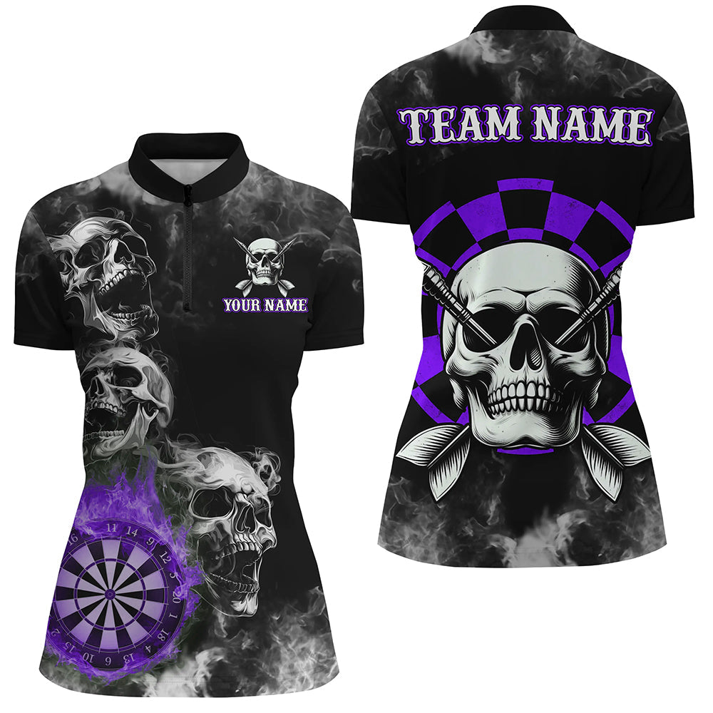 Lila Darts Rauch Totenkopf Damen-Dartshirt, personalisiertes Dartboard Feuer Flamme Teamtrikot TDM3135