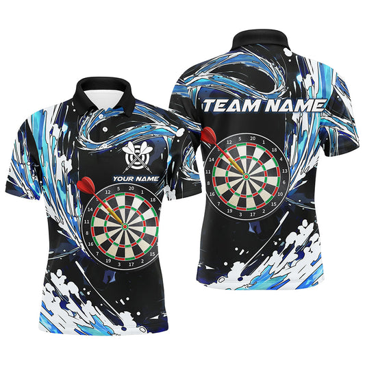 Individuelles Blaue Wellen Dartboard Dart Poloshirt für Herren, Dart Shirts Für Team Dart Trikot TDM1188