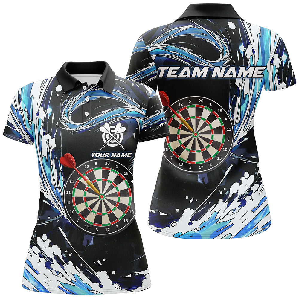 Individuelles Blaue Wellen Dartboard Dart Poloshirt für Herren, Dart Shirts Für Team Dart Trikot TDM1188