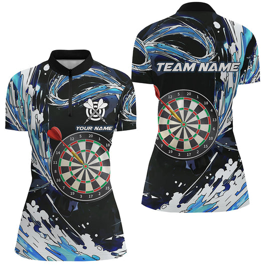 Individuelles blaues Wellen Dart Board Damen Quarter Zip Shirt, Dart Teamtrikots TDM1188
