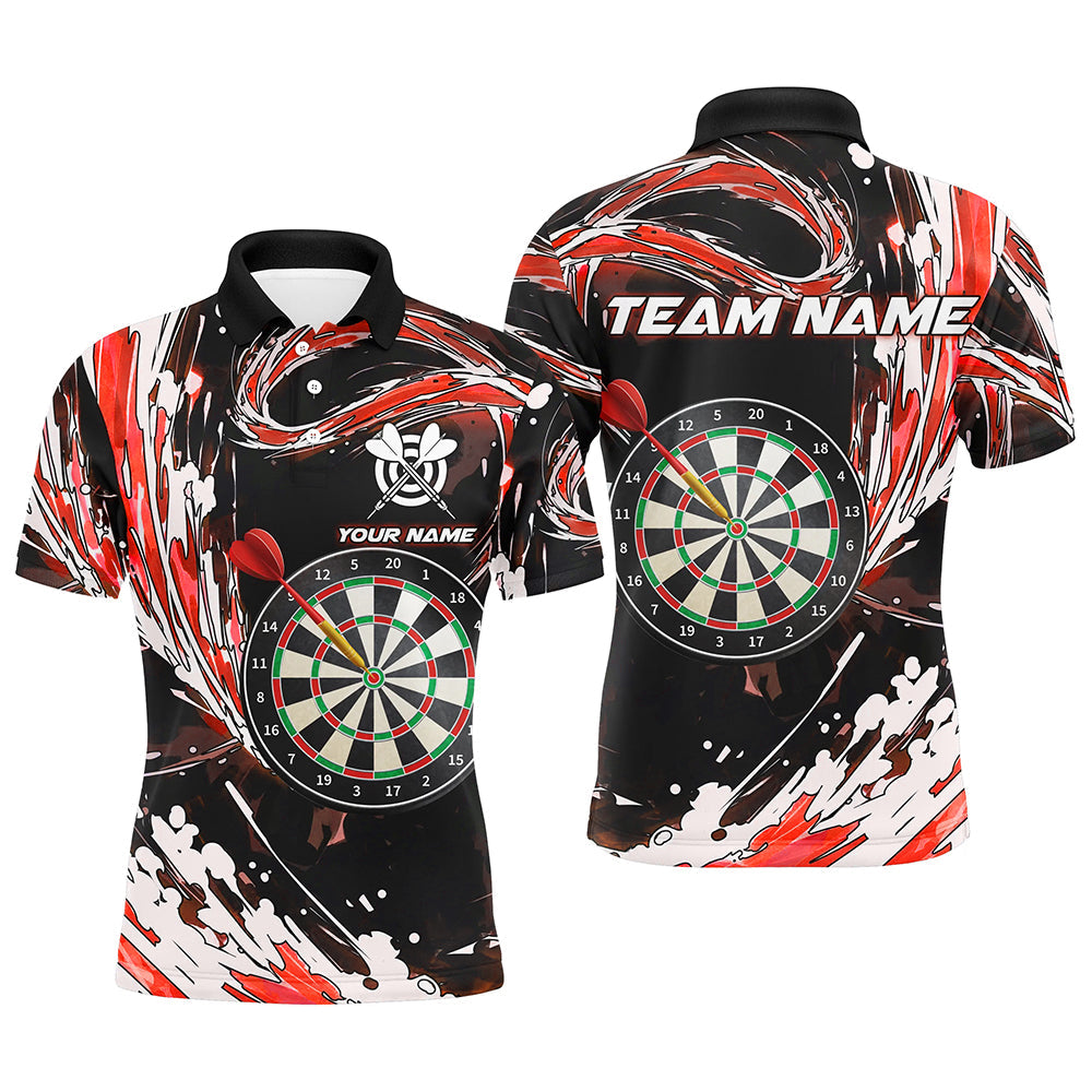 Individuelles Rote Wellen Dartboard Dart Poloshirt für Herren, Dart Shirts Für Team Dart Trikot TDM1189