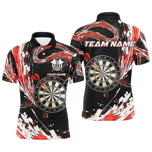 Individuelles Rote Wellen Dartboard Dart Poloshirt für Herren, Dart Shirts Für Team Dart Trikot TDM1189
